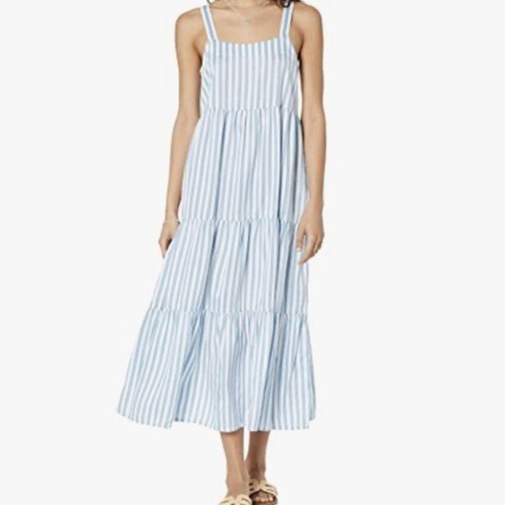 NWT Women’s S Tiered Maxi Midi Britt Dress The Drop Blue Stripe Sleeveless